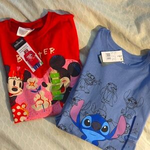 2 Disney Women's Shirts, Mickey/Minnie And Stitch, Large, Brand New